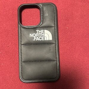 The North Face Black Quilted Phone Case with White Logo for iPhone 14 Pro